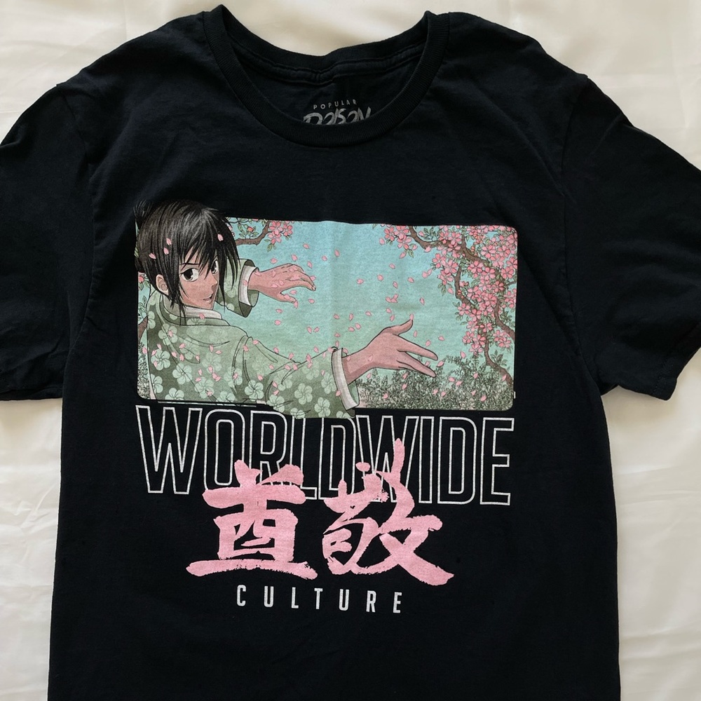 Men's Graphic Black&Pink Anime Tee Short Sleeve T-Shirt M